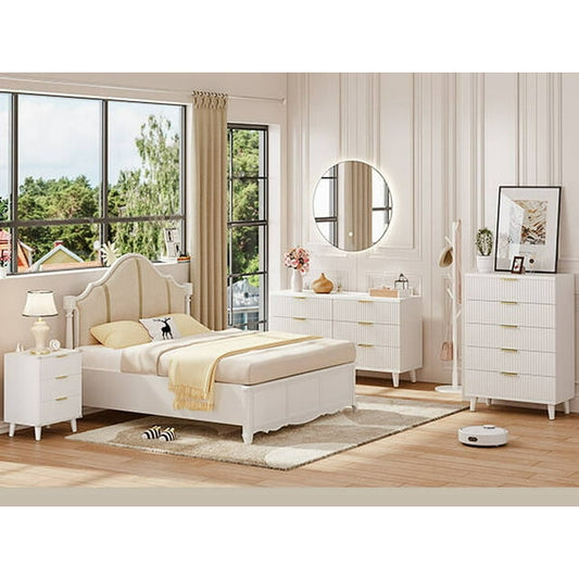 GIKPAL Bedroom Furniture Set - Includes 6 Drawer Dresser & 5 Drawer Dresser & 3 Drawer Nightstand Set of 2 with USB, Boho Dresser and Nightstand Sets, White