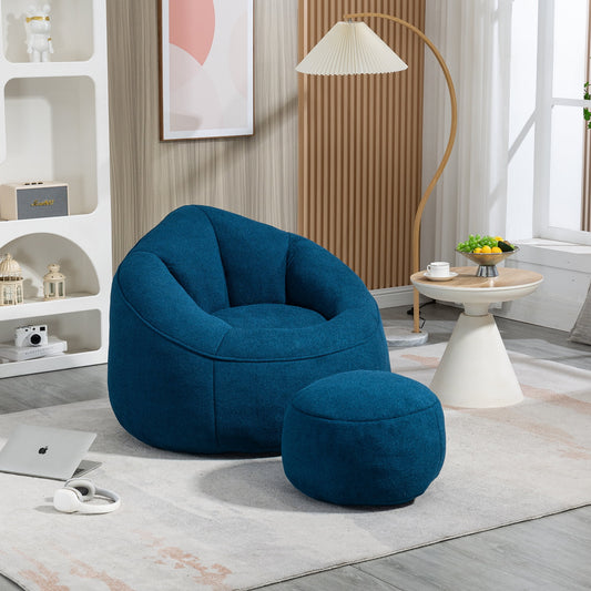 GIKPAL Fabric Tufted Foam Bean Bag Chair with Footstool – Oversized Lazy Sofa for Adults & Teens, Ultra-Soft Teddy Fabric, Ergonomic Support, Durable & Cozy Seating, Blue