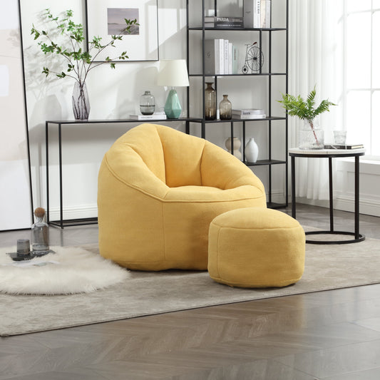 GIKPAL Fabric Tufted Foam Bean Bag Chair with Footstool – Oversized Lazy Sofa for Adults & Teens, Ultra-Soft Teddy Fabric, Ergonomic Support, Durable & Cozy Seating, Yellow