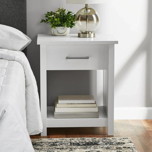 GIKPAL Fluted Nightstand, Bedside Tables with Charging Station, Boho Side Tables with Drawer & Open Compartment for Bedroom, White