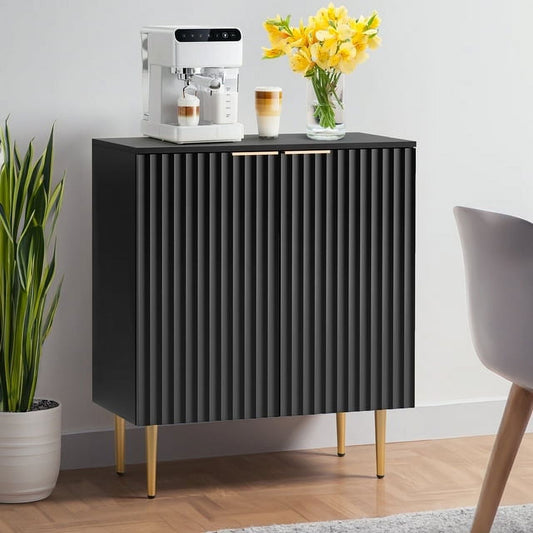Aowos Fluted Sideboard Buffet, Storage Cabinet with Adjustable Shelves, Black