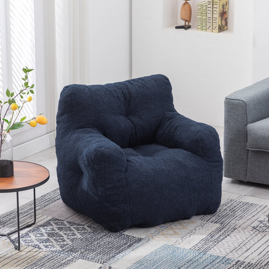 GIKPAL Plush Bean Bag Chair, Soft Teddy Velvet Fabric Lazy Sofa with Memory Foam Filling, Ergonomic Tufted Foam Bean Bag for Living Room, Bedroom, and More, Dark Blue