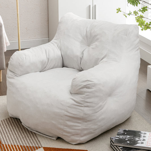 GIKPAL Plush Bean Bag Chair, Soft Teddy Velvet Fabric Lazy Sofa with Memory Foam Filling, Ergonomic Tufted Foam Bean Bag for Living Room, Bedroom, and More, Gray