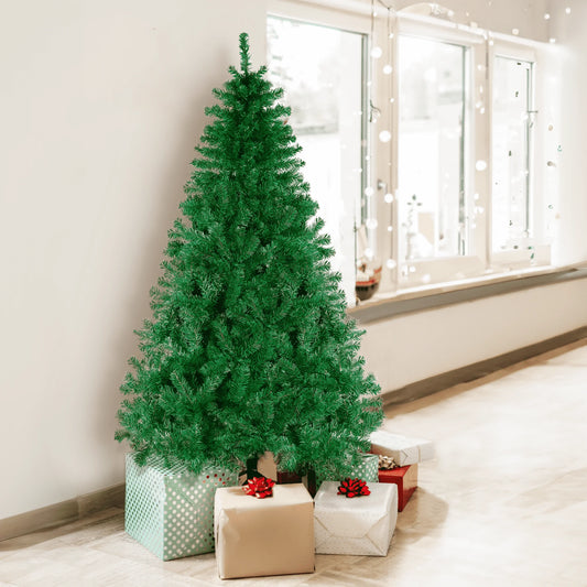 Aowos 6 ft Artificial Christmas Tree, Christmas Tree with 800 PVC Branch Tips, Metal Stand and Hinged Branches, Green