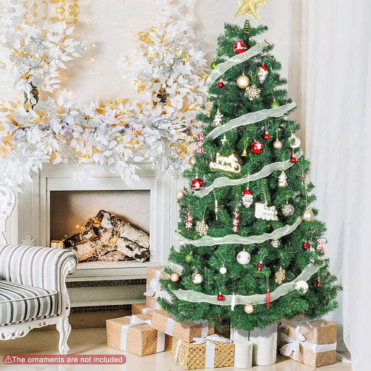 Aowos 7.5 ft Artificial Christmas Tree, Christmas Tree with 1355 PVC Branch Tips, Metal Stand and Hinged Branches, Green