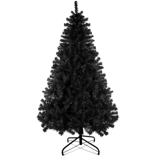 Aowos 6 ft Artificial Christmas Tree, Christmas Tree with 800 PVC Branch Tips, Metal Stand and Hinged Branches, Black