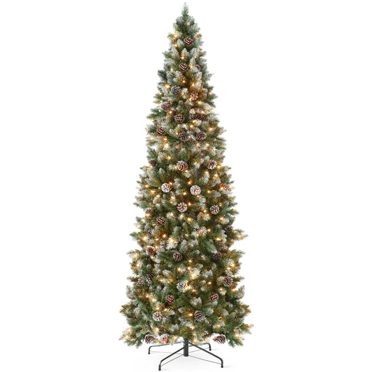 Aowos 6 ft Pre-Lit Slim Noble Fir Artificial Christmas Tree with 200 Warm White LED Lights and 600 Tips, for Christmas Decoration, Green
