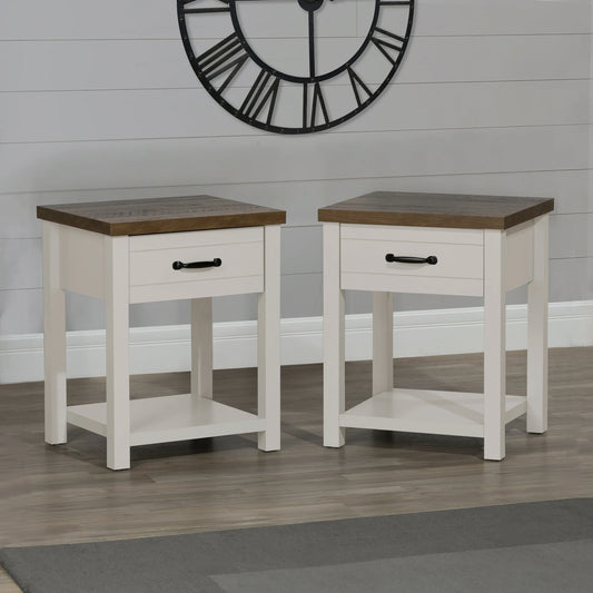 GIKPAL Fluted Nightstands Set of 2, Bedside Tables with Charging Station, Boho Side Tables with Drawer & Open Compartment for Bedroom, White