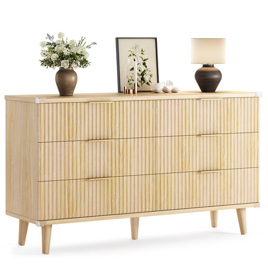 GIKPAL Chest of Drawers for Bedroom, Boho Kids Dresser with Fluted Detail & Metal Handles, Wooden Dresser for Bedroom or Living Room, Natural