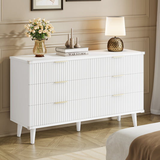 GIKPAL 6-Drawer Modern Wood Wide Chest of Drawers for Home, Living Room, Hallway, White