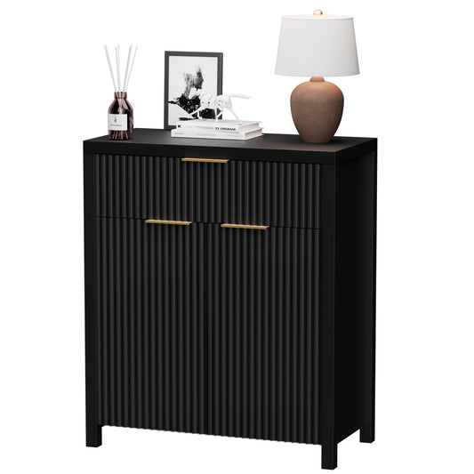 GIKPAL Storage Cabinet Accent, Sideboard Cabinet with Adjustable Shelves, Modern Fluted Kitchen Buffet Cabinet Set of 3 with Drawers and Doors, Black