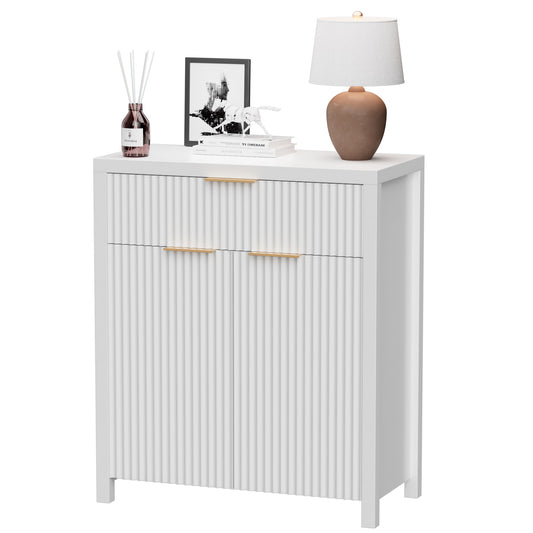 GIKPAL Storage Cabinet Accent, Sideboard Cabinet with Adjustable Shelves, Modern Fluted Kitchen Buffet Cabinet Set of 3 with Drawers and Doors, White