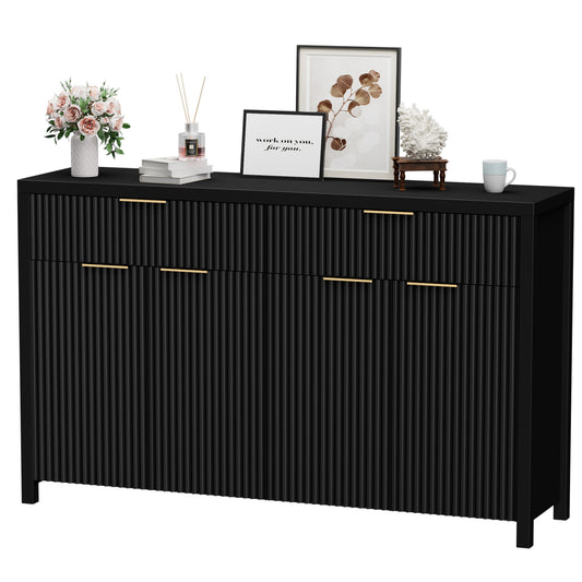GIKPAL Buffet Cabinet with Storage Accent Sideboard Modern Credenza with Doors & Shelves Fluted Media Console Wood Mid Century Coffee Bar Table for Living Room Kitchen Dining Room Hallway