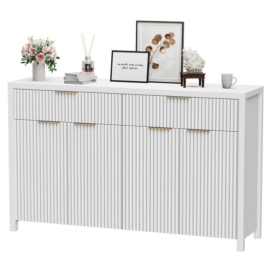 GIKPAL Fluted Sideboard, Buffet Cabinet with Storage, Sideboard Buffet Cabinet with 2 Doors and 2 Drawers, Modern Coffee Bar Cabinet Wood Buffet Table for Kitchen, Dining Room