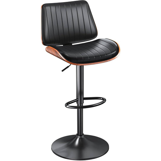 YaFiti Bar Chair Set of 1 Bar Stools Upholstered PU Leather Lift Swivel Barstools Height Adjust Counter Chair with Bentwood Back Metal Base for Dining Room Kitchen Club Black