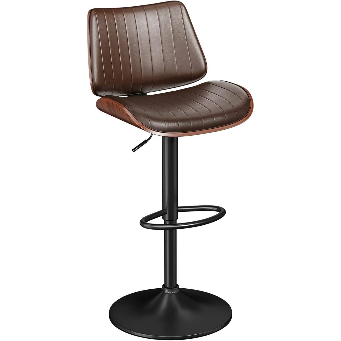 YaFiti Bar Chair Set of 1 Bar Stools Upholstered PU Leather Lift Swivel Barstools Height Adjust Counter Chair with Bentwood Back Metal Base for Dining Room Kitchen Club Brown