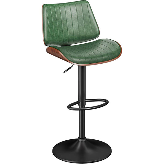 YaFiti Bar Chair Set of 1 Bar Stools Upholstered PU Leather Lift Swivel Barstools Height Adjust Counter Chair with Bentwood Back Metal Base for Dining Room Kitchen Club Green