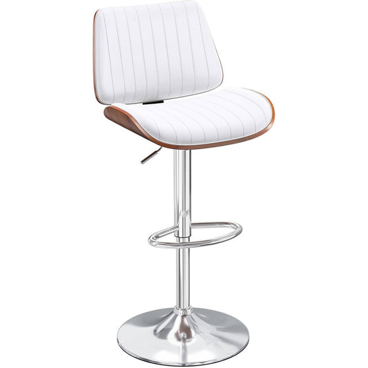 YaFiti Bar Chair Set of 1 Bar Stools Upholstered PU Leather Lift Swivel Barstools Height Adjust Counter Chair with Bentwood Back Metal Base for Dining Room Kitchen Club White