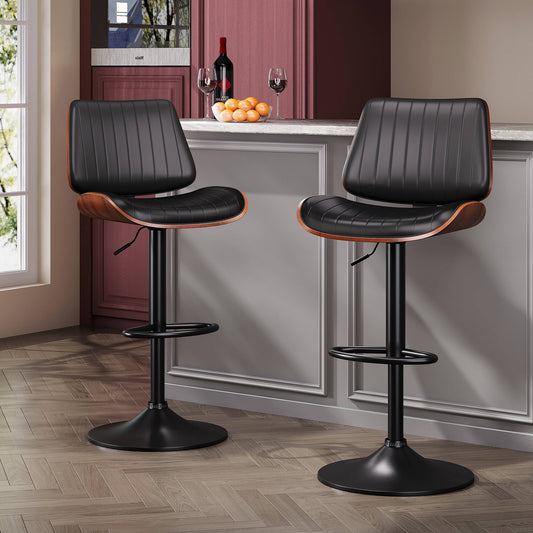 YaFiti Bar Chair Set of 2 Bar Stools Upholstered PU Leather Lift Swivel Barstools Height Adjust Counter Chair with Bentwood Back Metal Base for Dining Room Kitchen Club White