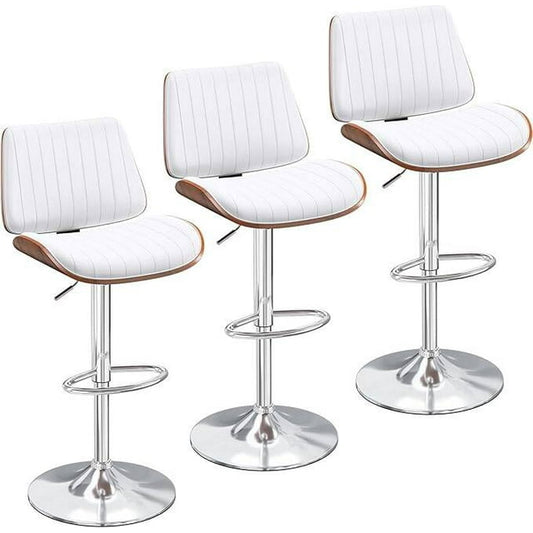 YaFiti Bar Chair Set of 3 Bar Stools Upholstered PU Leather Lift Swivel Barstools Height Adjust Counter Chair with Bentwood Back Metal Base for Dining Room Kitchen Club White