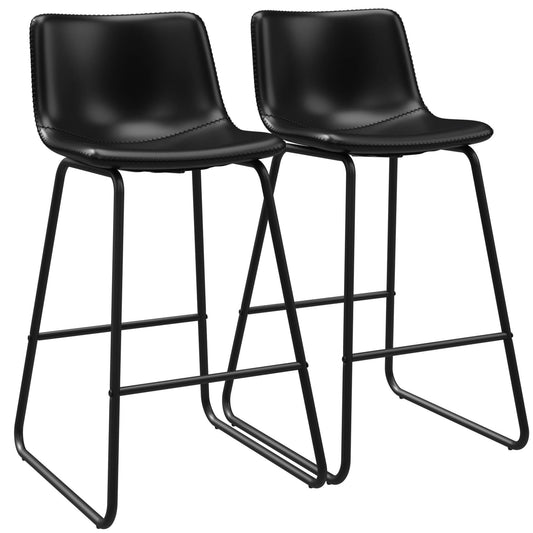 YaFiti Bar Stools 26" Faux Leather Counter Height Barstools with Back Set of 2, Modern Counter Stools with Metal Legs and Footrest, Armless Chairs with Back for Kitchen Living Room Pub, Black
