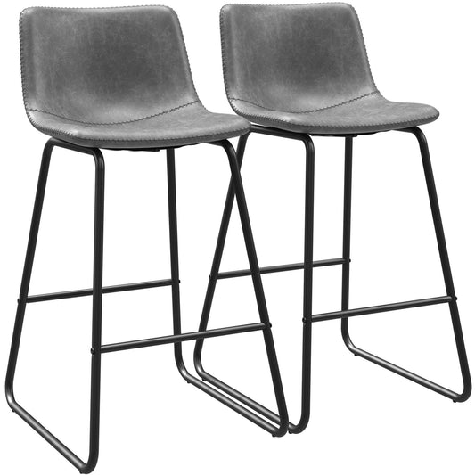 YaFiti Bar Stools 26" Faux Leather Counter Height Barstools with Back Set of 2, Modern Counter Stools with Metal Legs and Footrest, Armless Chairs with Back for Kitchen Living Room Pub,Gray