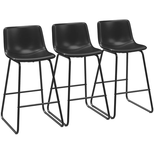 YaFiti Bar Stools 26" Faux Leather Counter Height Barstools with Back Set of 3, Modern Counter Stools with Metal Legs and Footrest, Armless Chairs with Back for Kitchen Living Room Pub, Black