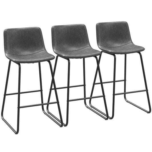 YaFiti Bar Stools 26" Faux Leather Counter Height Barstools with Back Set of 3, Modern Counter Stools with Metal Legs and Footrest, Armless Chairs with Back for Kitchen Living Room Pub,Gray
