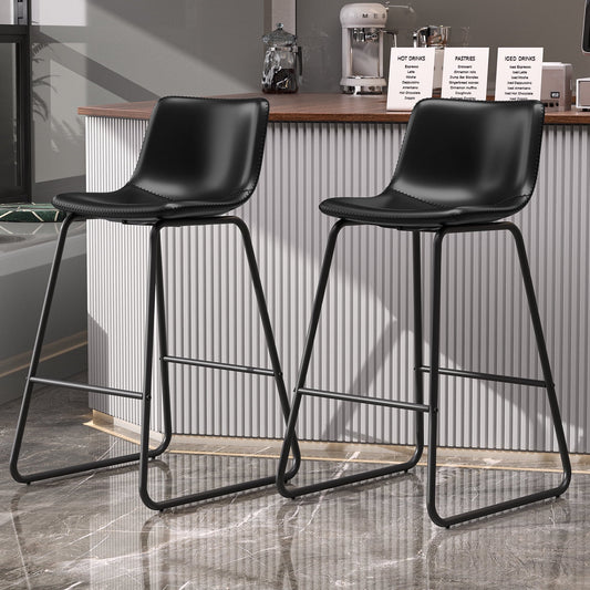 YaFiti Bar Stools 26" Faux Leather Counter Height Barstools with Back Set of 4, Modern Counter Stools with Metal Legs and Footrest, Armless Chairs with Back for Kitchen Living Room Pub, Black