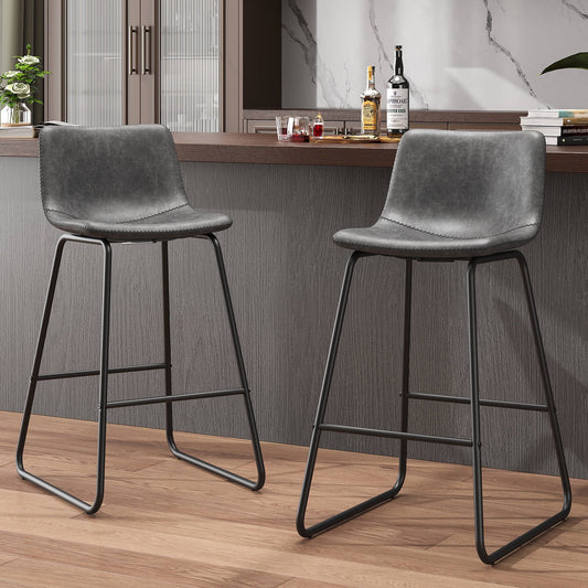 YaFiti Bar Stools 26" Faux Leather Counter Height Barstools with Back Set of 4, Modern Counter Stools with Metal Legs and Footrest, Armless Chairs with Back for Kitchen Living Room Pub,Gray