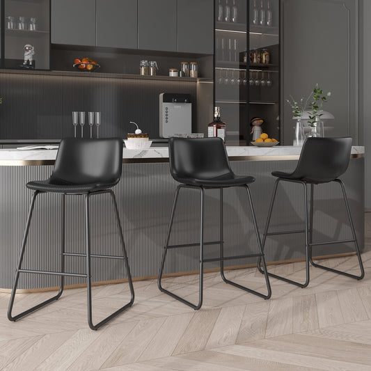 YaFiti Bar Stools 26" Faux Leather Counter Height Barstools with Back Set of 6, Modern Counter Stools with Metal Legs and Footrest, Armless Chairs with Back for Kitchen Living Room Pub, Black