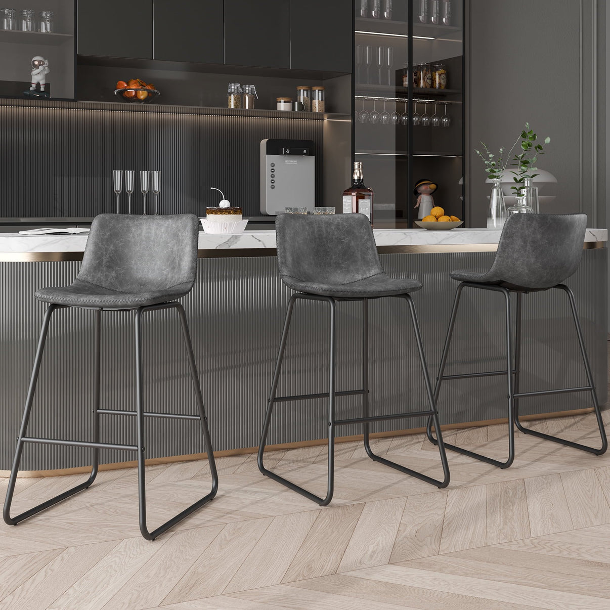 YaFiti Bar Stools 26" Faux Leather Counter Height Barstools with Back