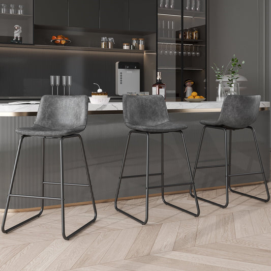 YaFiti Bar Stools 26" Faux Leather Counter Height Barstools with Back Set of 6, Modern Counter Stools with Metal Legs and Footrest, Armless Chairs with Back for Kitchen Living Room Pub,Gray
