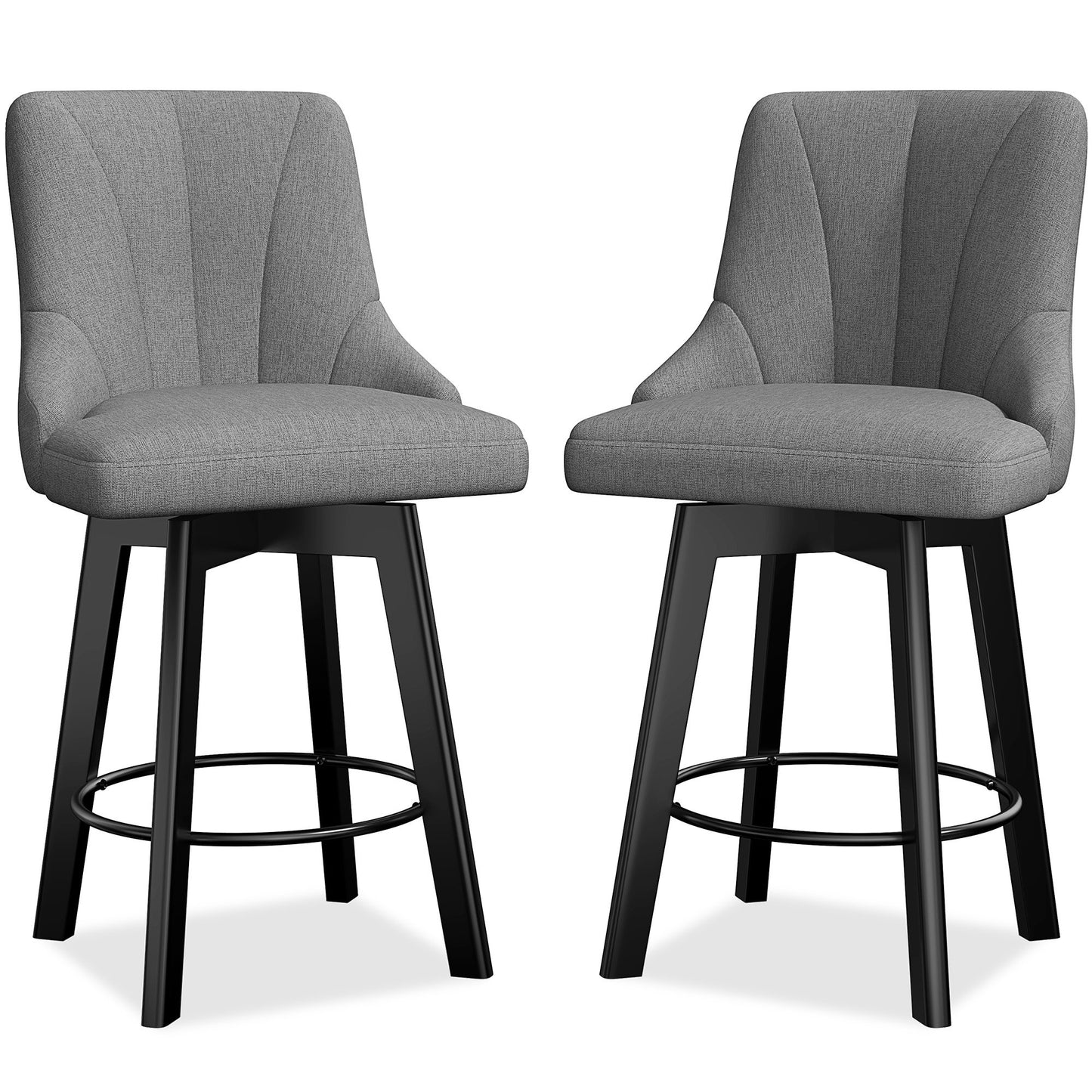 YaFiti Bar Stools with Backs Set of 2, 24" Counter Height Bar Stools, Fabric Upholstered Swivel Bar Stools with Solid Wood Legs for Kitchen, Home Bar, Dark Gray