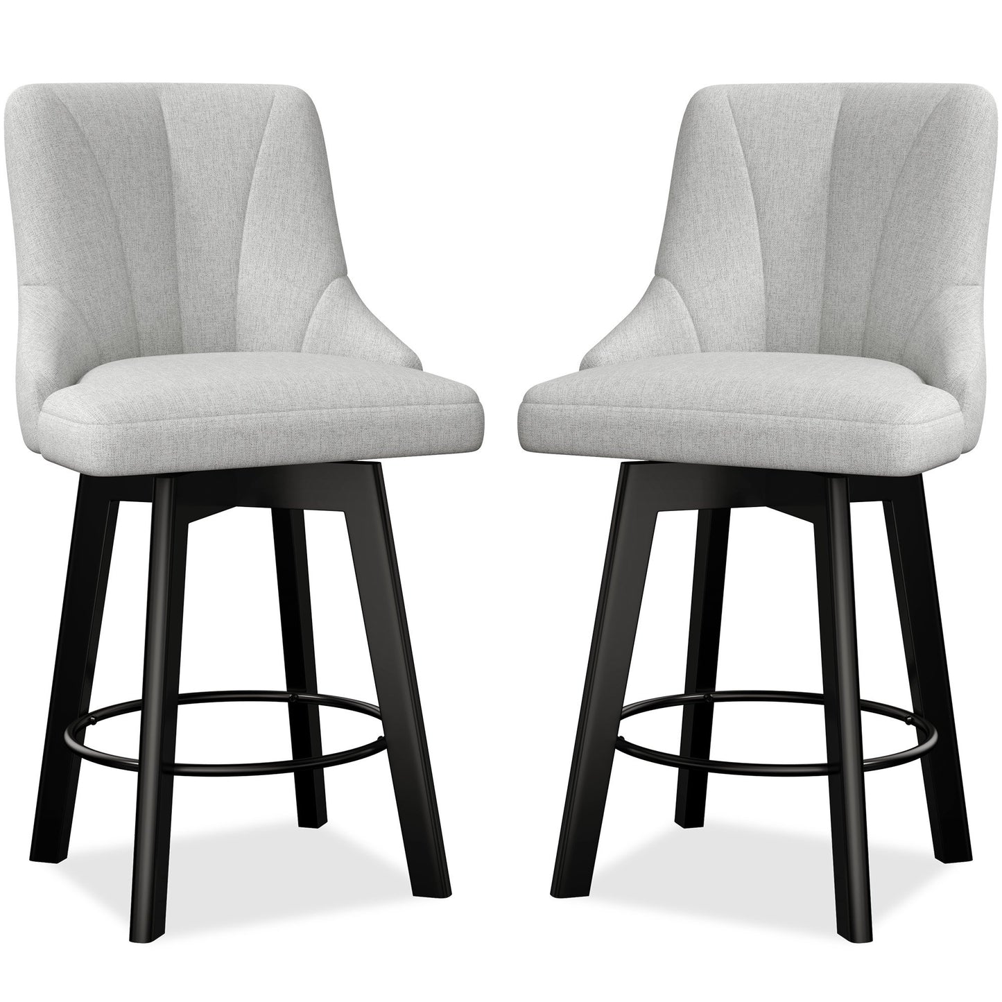 YaFiti Bar Stools with Backs Set of 2, 24" Counter Height Bar Stools, Fabric Upholstered Swivel Bar Stools with Solid Wood Legs for Kitchen, Home Bar, Light Gray