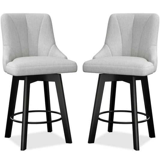 YaFiti Bar Stools with Backs Set of 2, 24" Counter Height Bar Stools, Fabric Upholstered Swivel Bar Stools with Solid Wood Legs for Kitchen, Home Bar, Light Gray