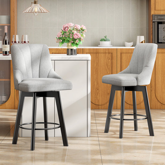 YaFiti Bar Stools with Backs Set of 4, 24" Counter Height Bar Stools, Fabric Upholstered Swivel Bar Stools with Solid Wood Legs for Kitchen, Home Bar, Light Gray
