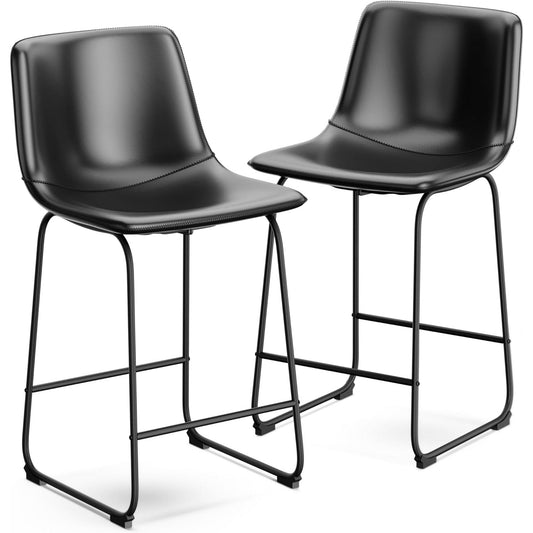 YaFiti Barstools 18'' PU Leather Counter Height Bar Stools Set of 2 with Back Modern Armless Chairs with Footrest and Metal Legs for Kitchen Living Room Pub, Black