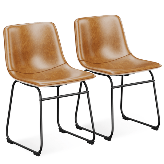 YaFiti Barstools 18'' PU Leather Counter Height Bar Stools Set of 2 with Back Modern Armless Chairs with Footrest and Metal Legs for Kitchen Living Room Pub, Brown