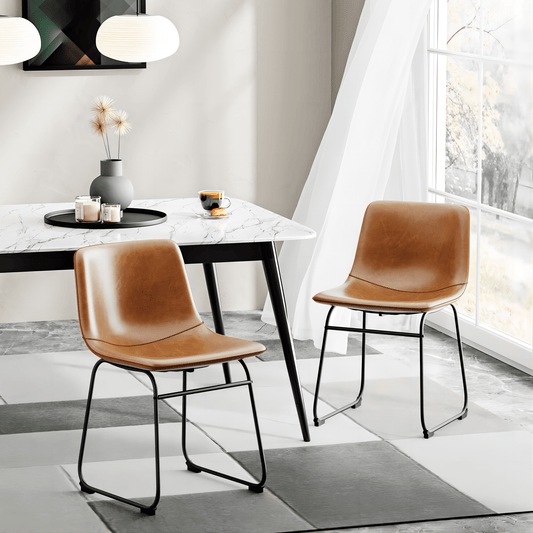 YaFiti Barstools 18'' PU Leather Counter Height Bar Stools Set of 2 with Back Modern Armless Chairs with Footrest and Metal Legs for Kitchen Living Room Pub, Brown