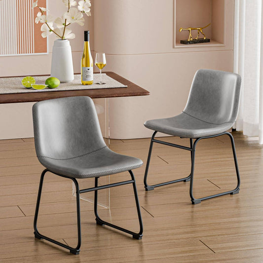 YaFiti Barstools 18'' PU Leather Counter Height Bar Stools Set of 2 with Back Modern Armless Chairs with Footrest and Metal Legs for Kitchen Living Room Pub,Gray