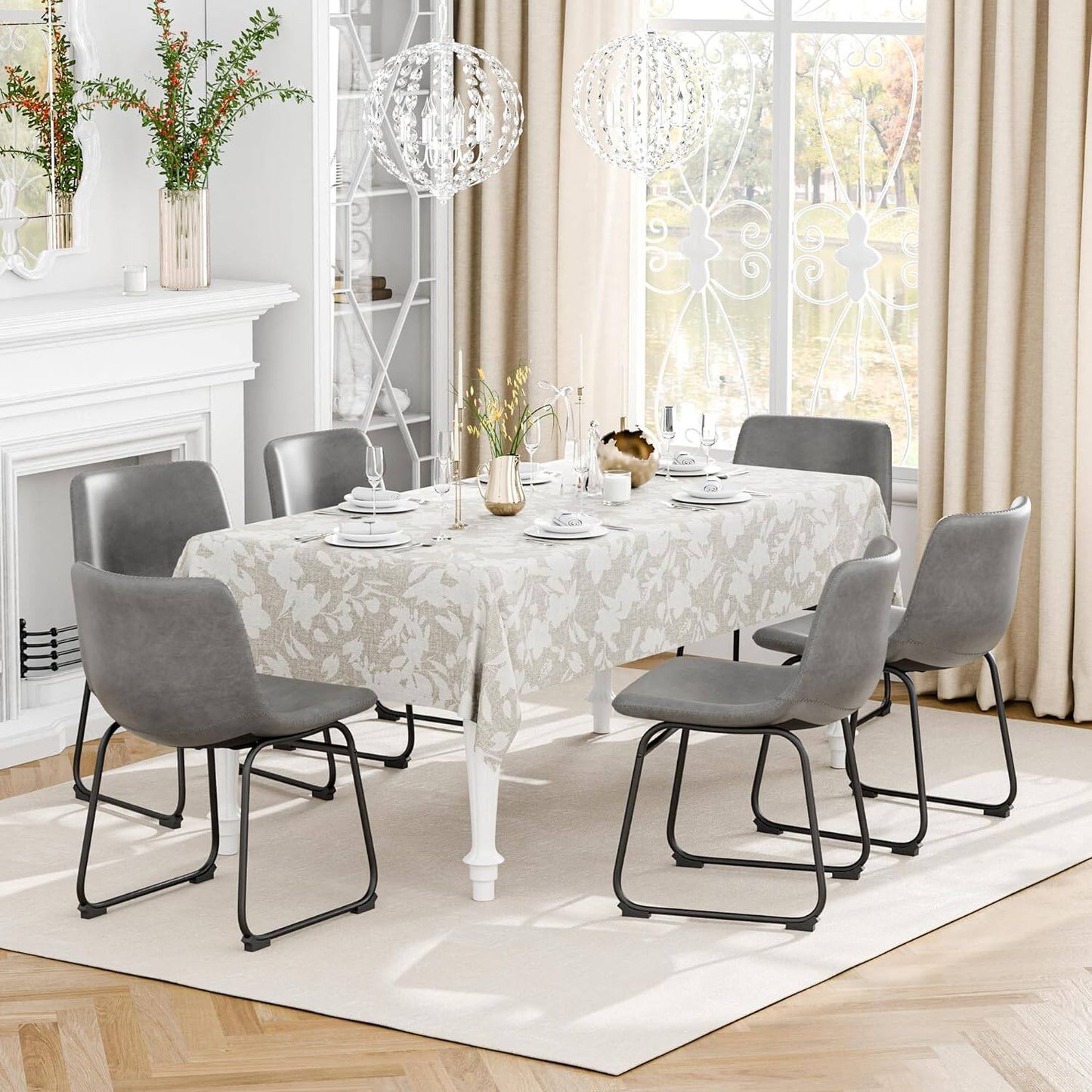 YaFiti Barstools 18'' PU Leather Counter Height Bar Stools Set of 6 with Back Modern Armless Chairs with Footrest and Metal Legs for Kitchen Living Room Pub,Gray