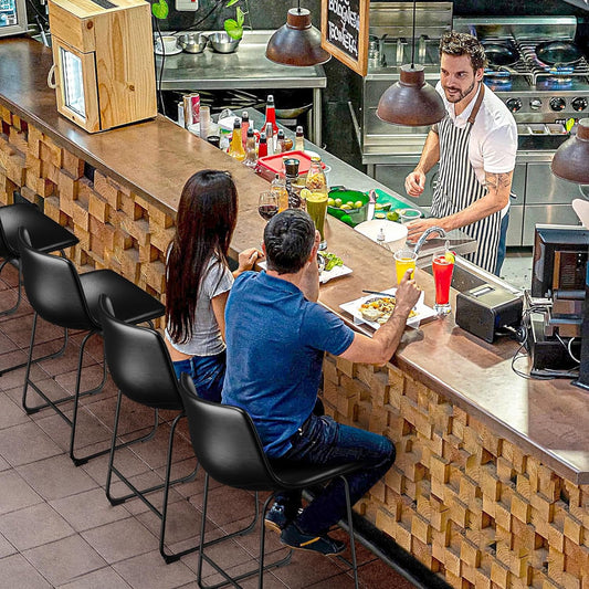 YaFiti Barstools 18'' PU Leather Counter Height Bar Stools Set of 4 with Back Modern Armless Chairs with Footrest and Metal Legs for Kitchen Living Room Pub, Black