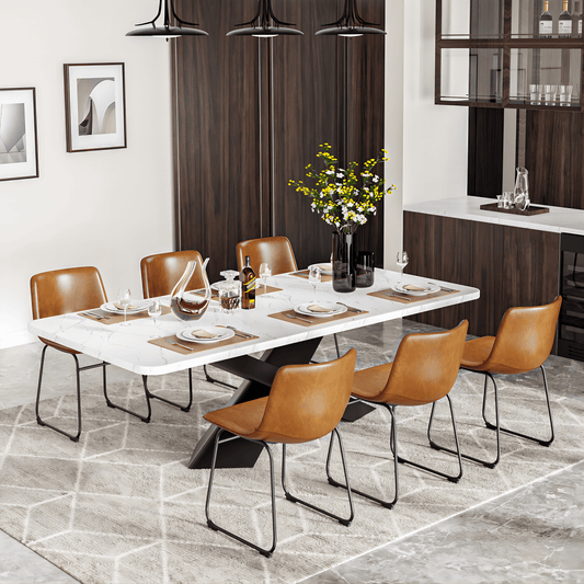 YaFiti Barstools 18'' PU Leather Counter Height Bar Stools Set of 6 with Back Modern Armless Chairs with Footrest and Metal Legs for Kitchen Living Room Pub, Brown
