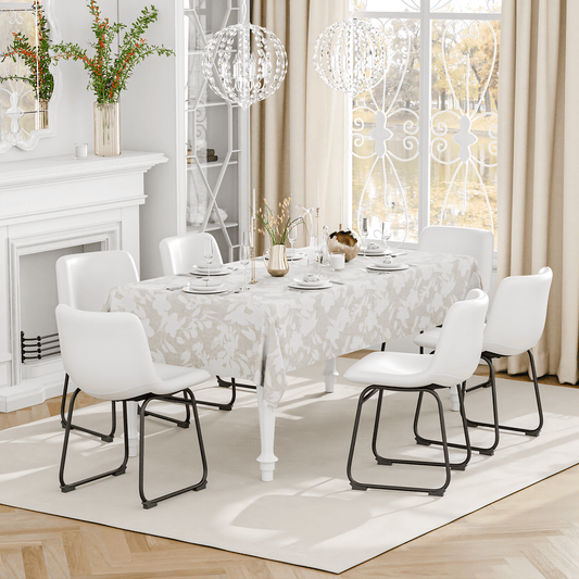 YaFiti Barstools 18'' PU Leather Counter Height Bar Stools Set of 6 with Back Modern Armless Chairs with Footrest and Metal Legs for Kitchen Living Room Pub, White