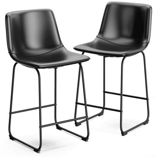 YaFiti Barstools 26'' PU Leather Counter Height Bar Stools Set of 2 with Back Modern Armless Chairs with Footrest and Metal Legs for Kitchen Living Room Pub, Black