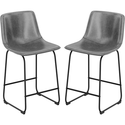 YaFiti Barstools 26'' PU Leather Counter Height Bar Stools Set of 2 with Back Modern Armless Chairs with Footrest and Metal Legs for Kitchen Living Room Pub, Grey