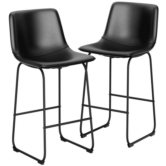 YaFiti Barstools 30'' PU Leather Counter Height Bar Stools Set of 2 with Back Modern Armless Chairs with Footrest and Metal Legs for Kitchen Living Room Pub, Black