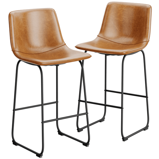 YaFiti Barstools 30' PU Leather Counter Height Bar Stools Set of 2 with Back Modern Armless Chairs with Footrest and Metal Legs for Kitchen Living Room Pub, Brown