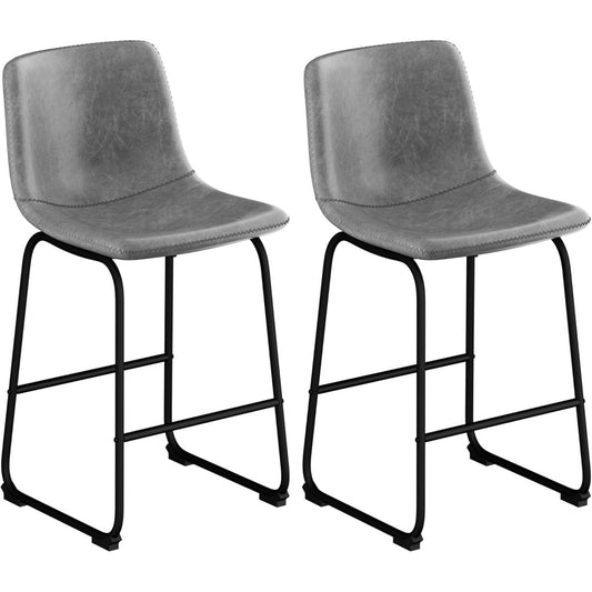 YaFiti Barstools 30'' PU Leather Counter Height Bar Stools Set of 2 with Back Modern Armless Chairs with Footrest and Metal Legs for Kitchen Living Room Pub,Gray